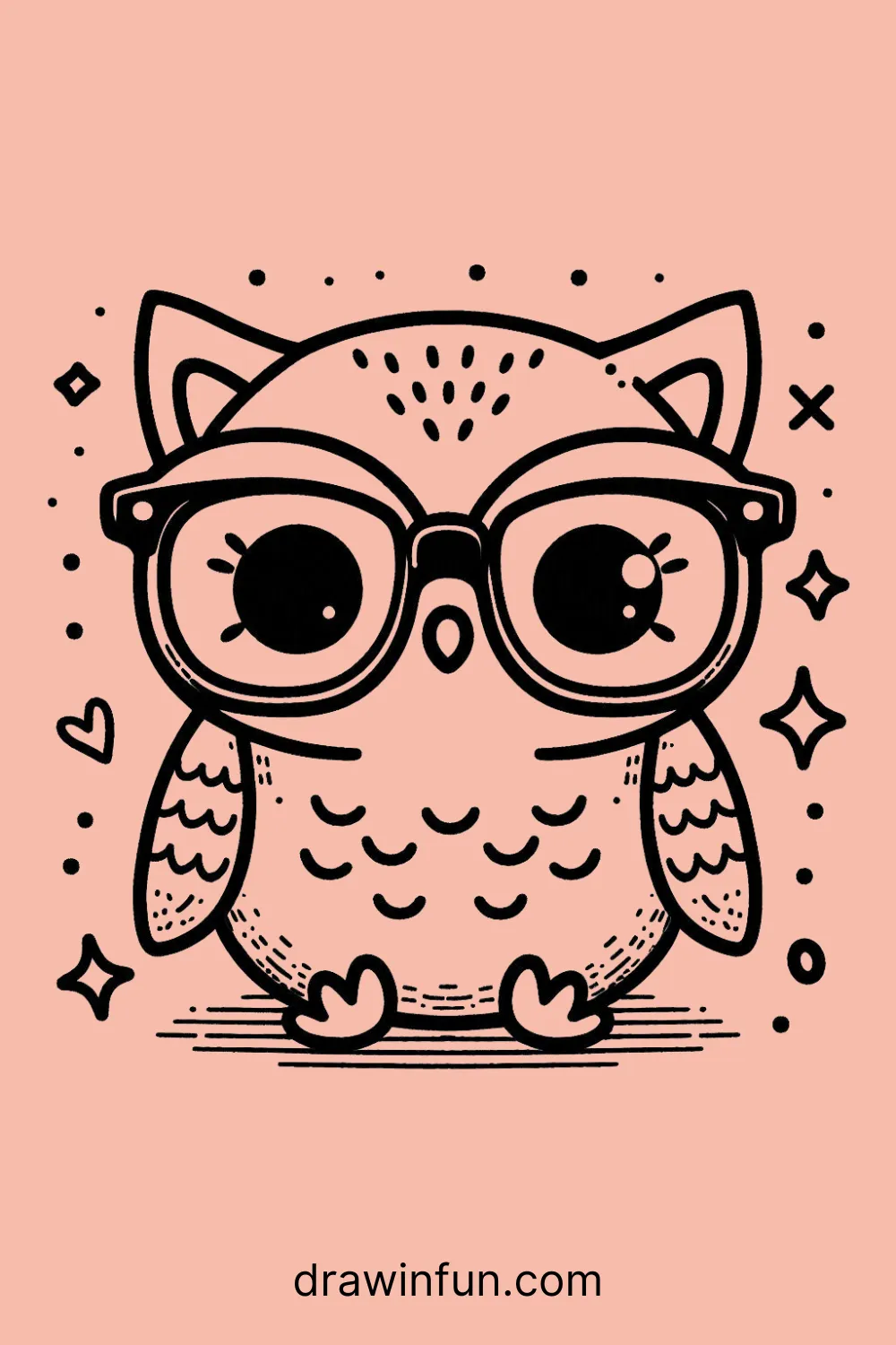 Owl Wearing Glasses easy drawing