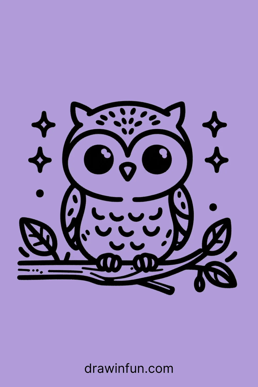 Owl on a Branch easy drawing