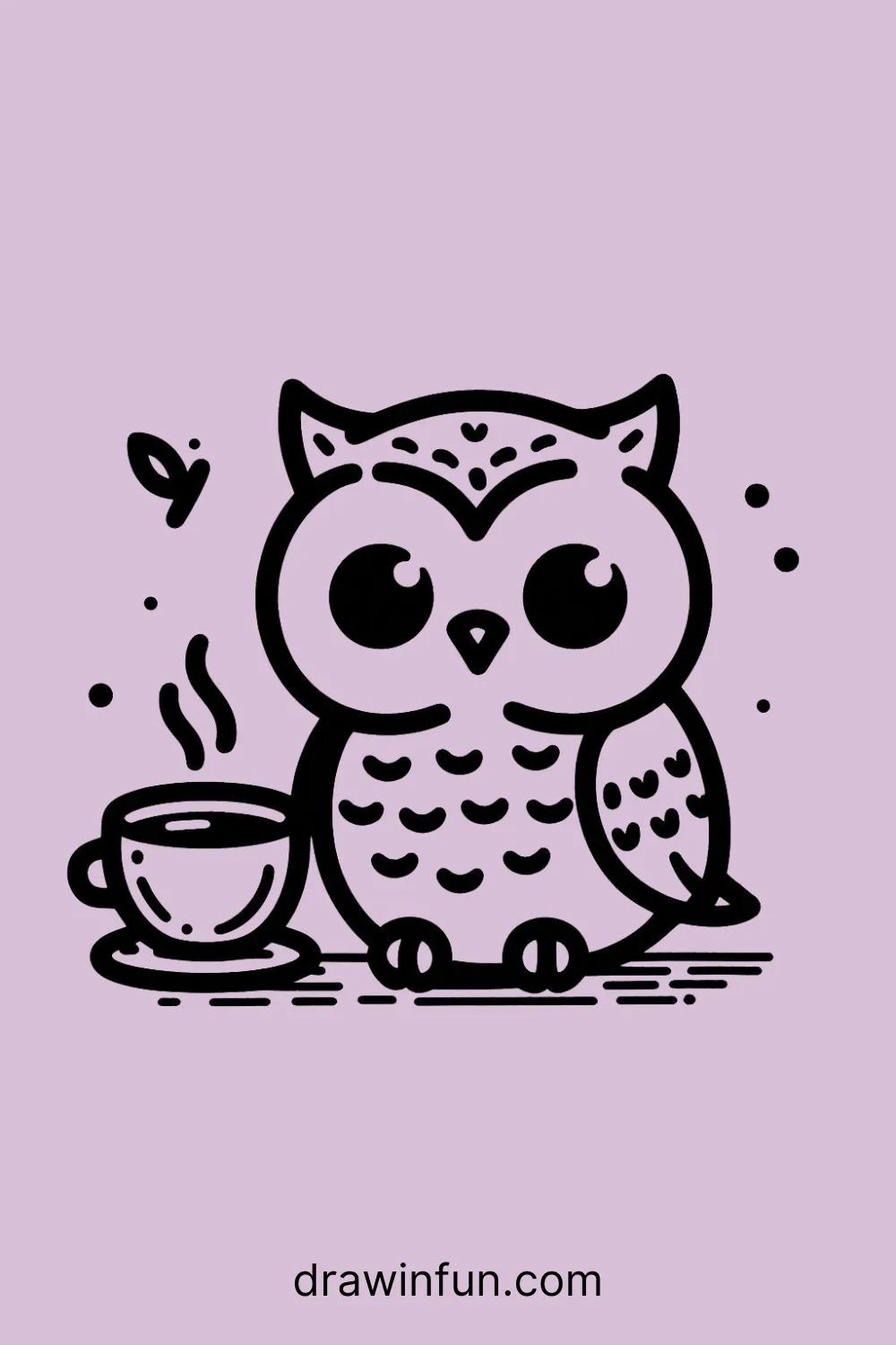 Owl with a Cup of Tea easy drawing