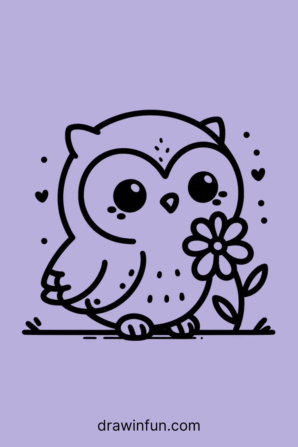 Owl with a Flower easy drawing