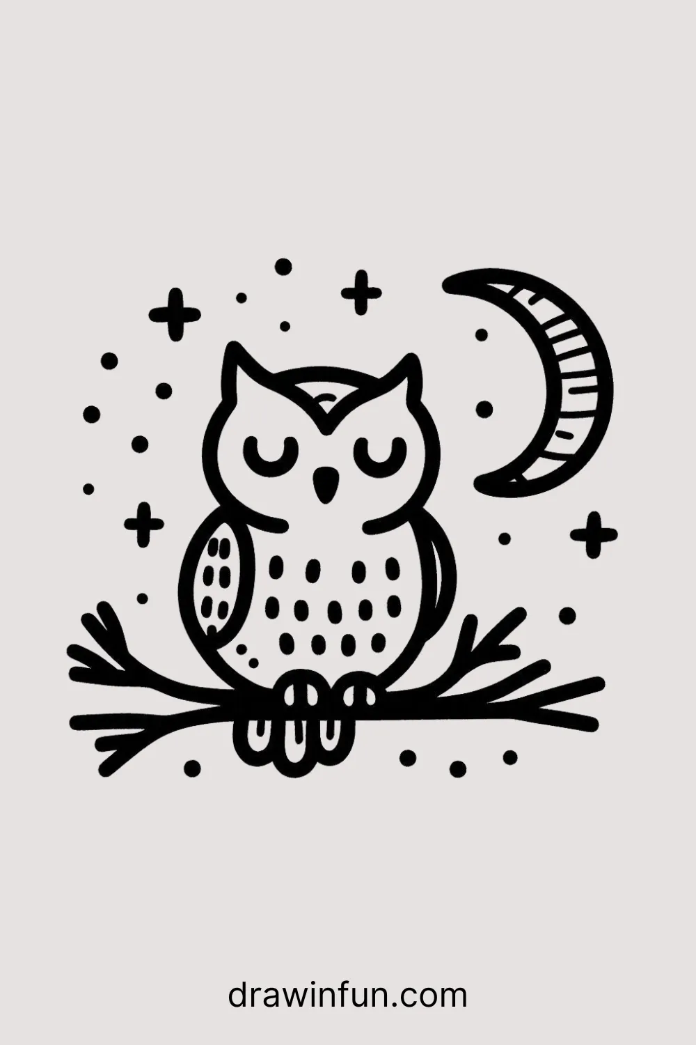 Owl with a Moon easy drawing