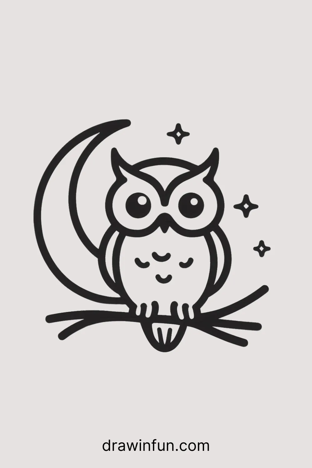 Owl with a Moon easy drawing