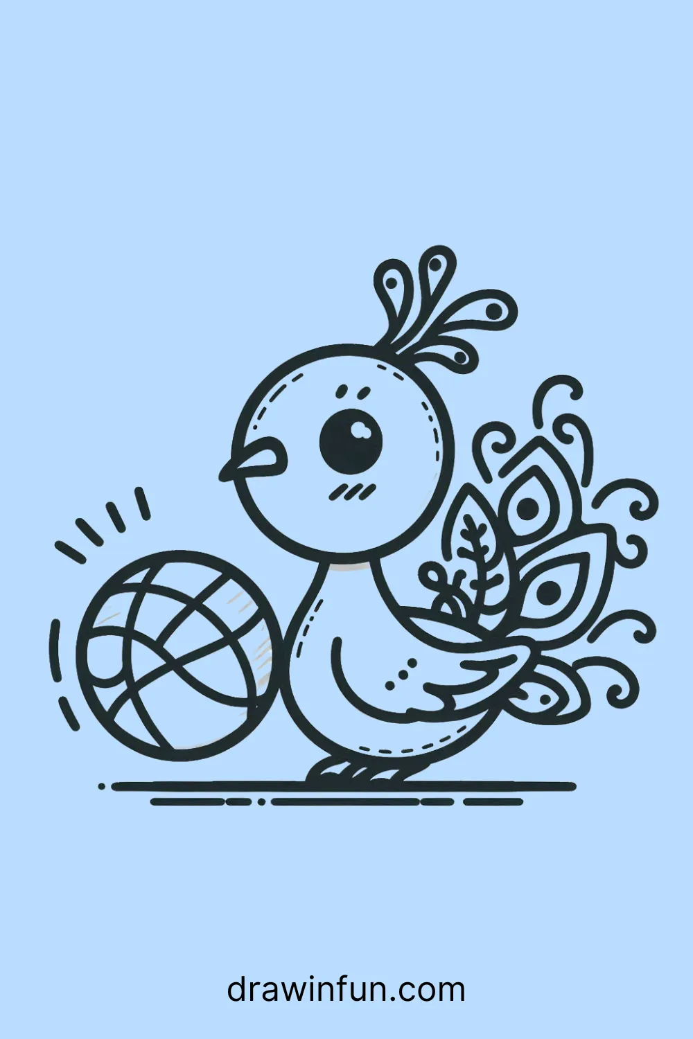 Peacock playing with a ball easy drawing