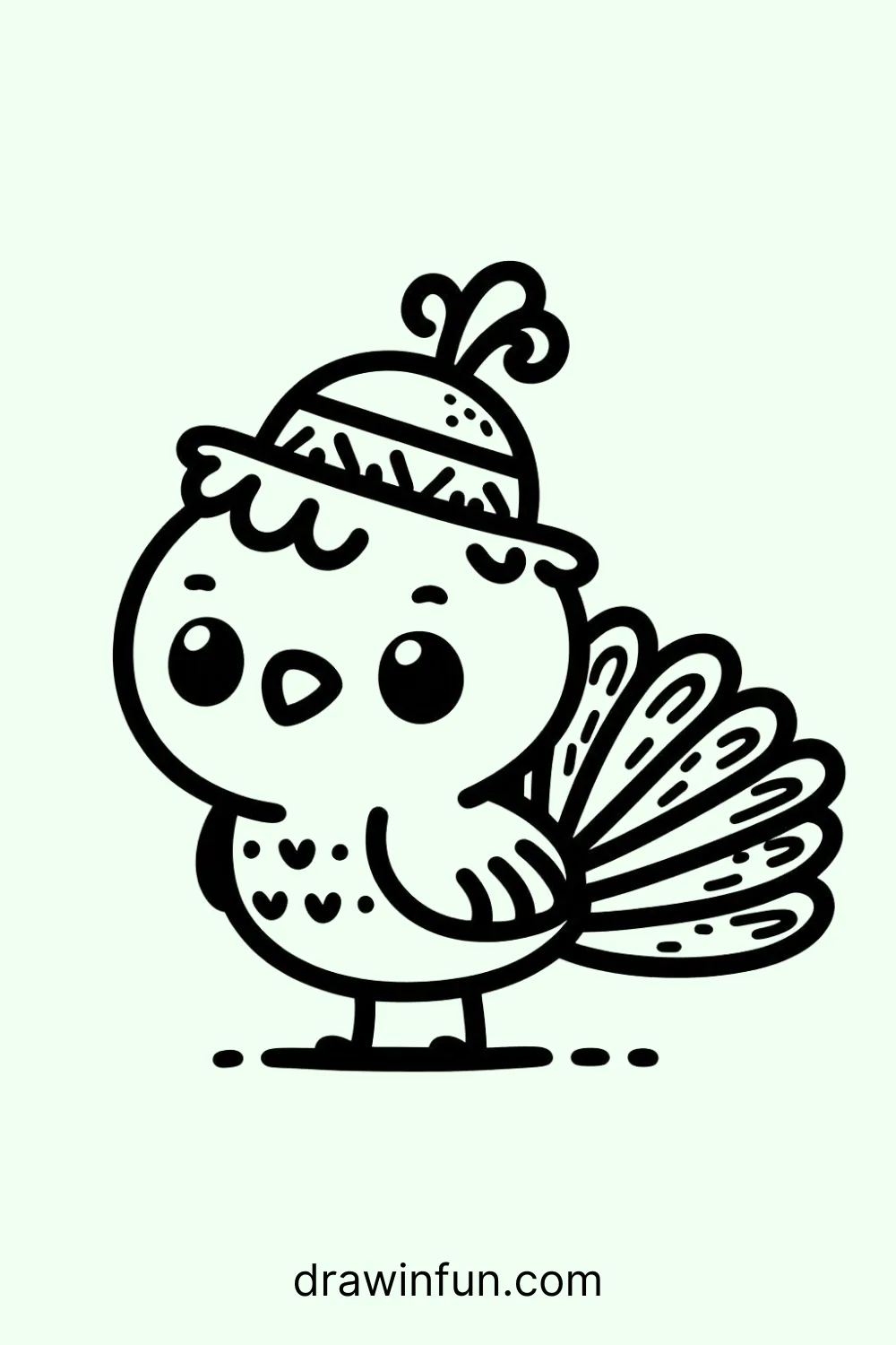 Peacock wearing a small hat easy drawing