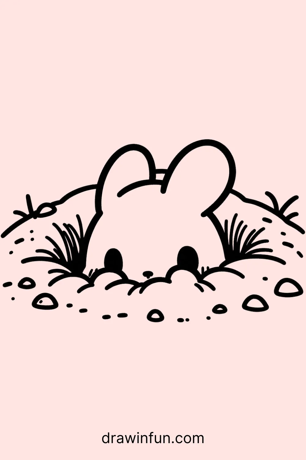 Rabbit Hiding in a Burrow easy drawing