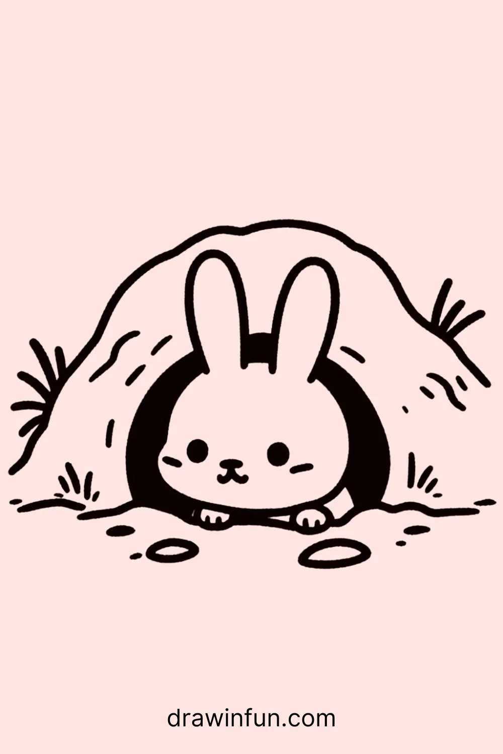 Rabbit Hiding in a Burrow easy drawing