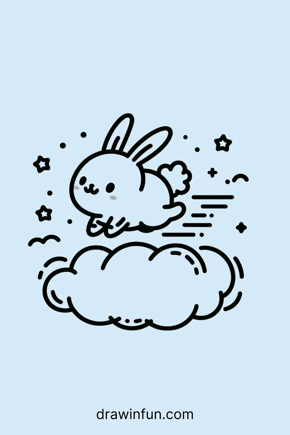 Rabbit Hopping on a Cloud easy drawing