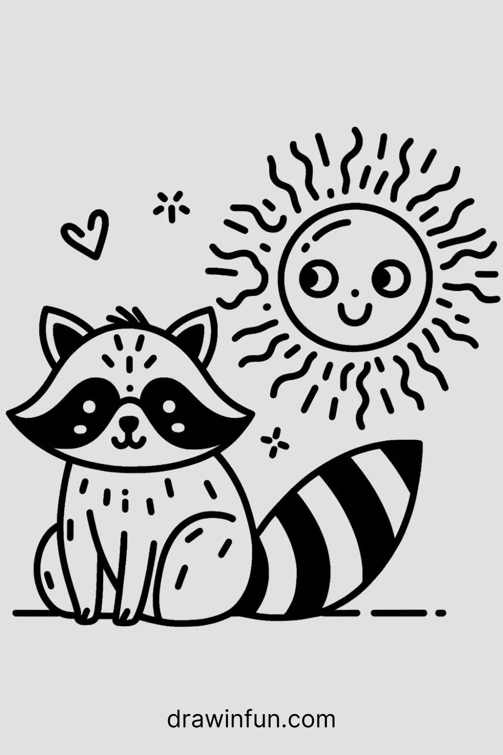 Raccoon and a smiling sun easy drawing