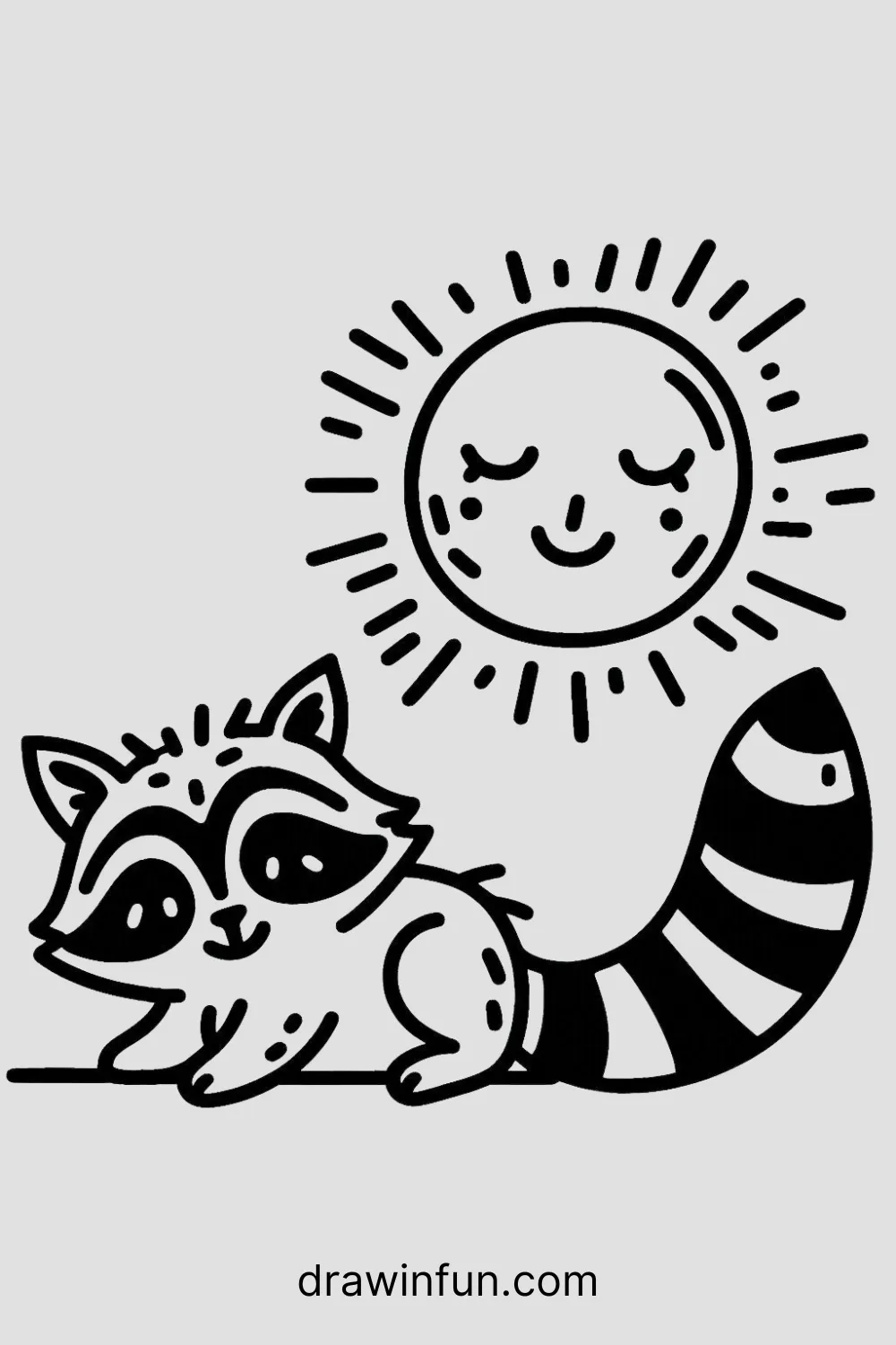 Raccoon and a smiling sun easy drawing