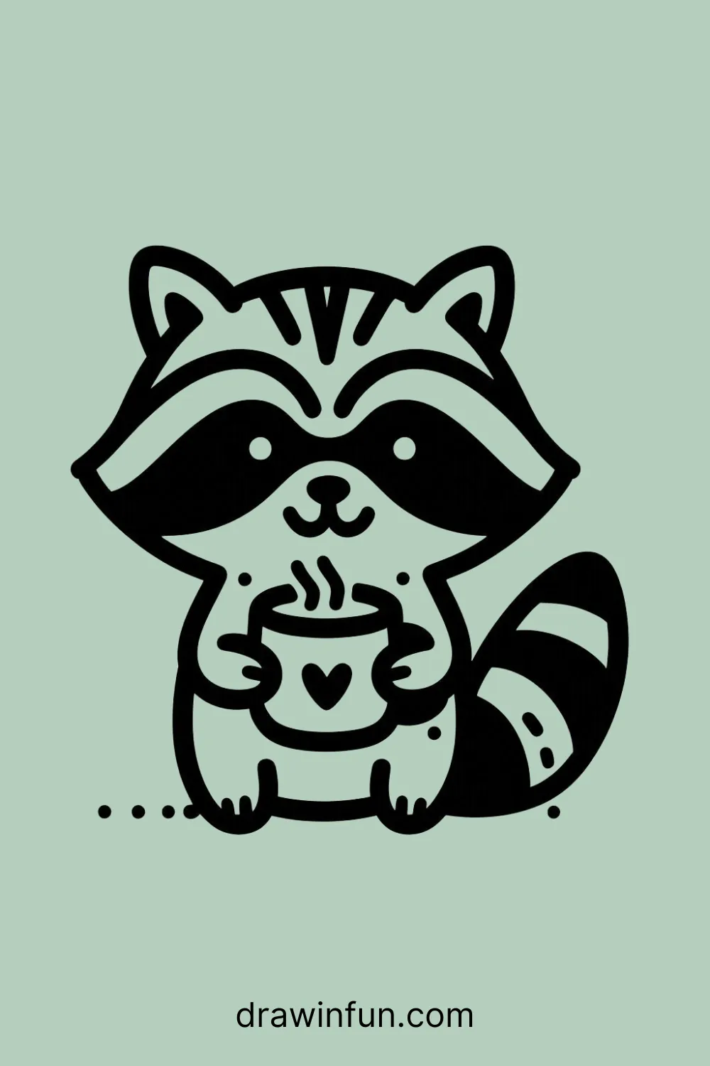 Raccoon holding a cup of cocoa easy drawing