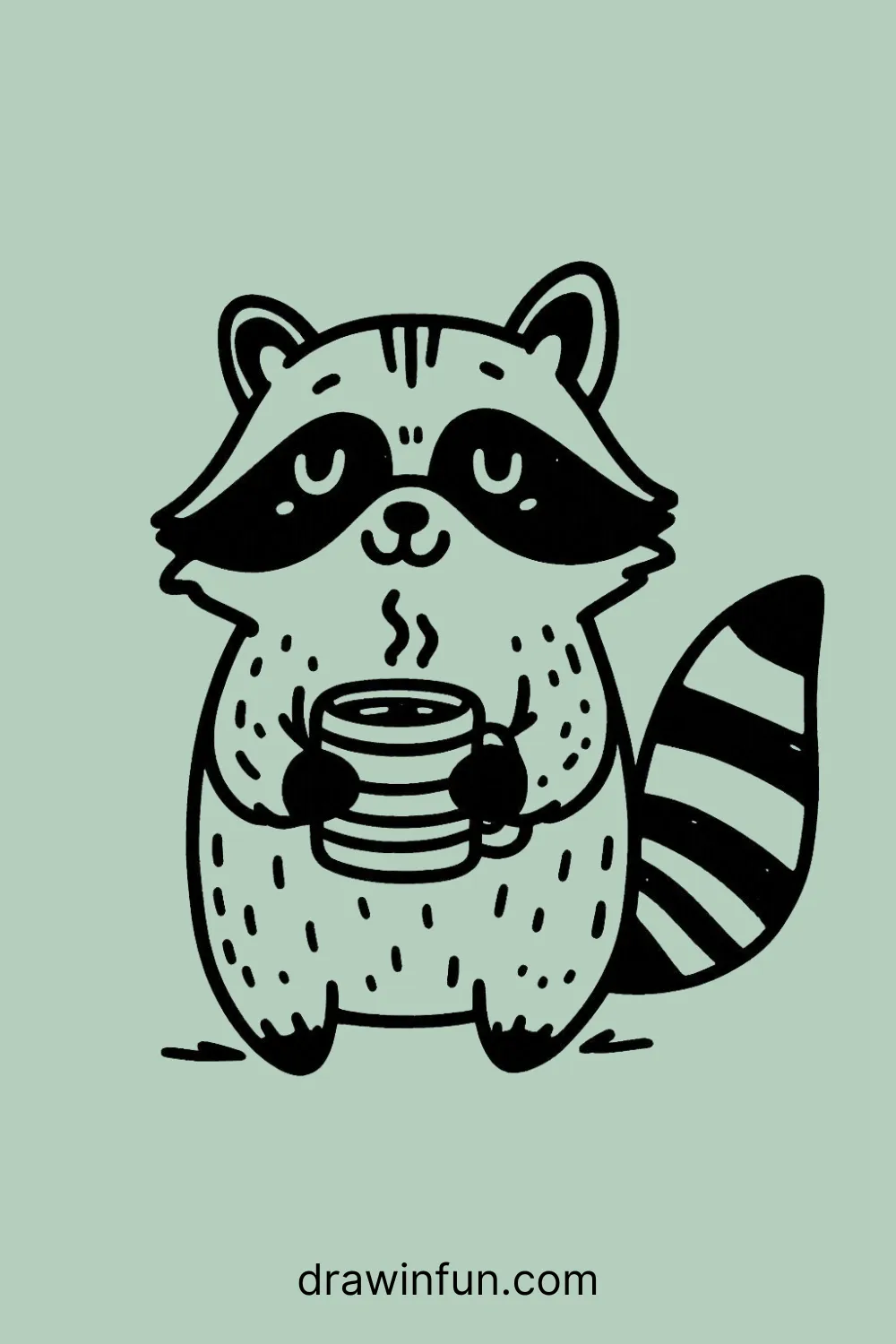 Raccoon holding a cup of cocoa easy drawing