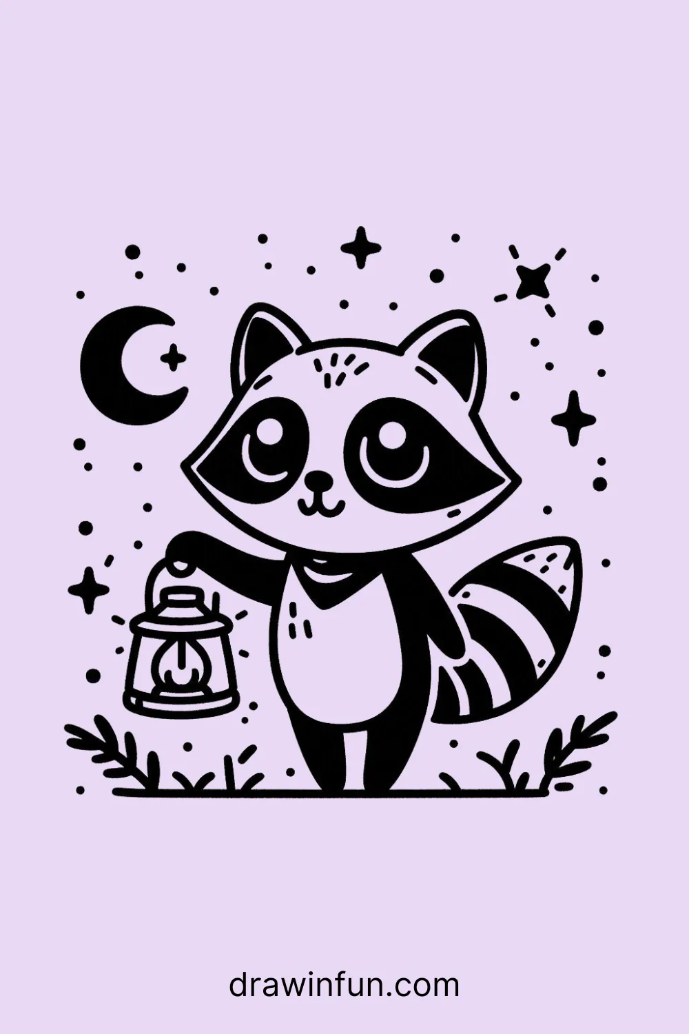 Raccoon holding a lantern easy drawing