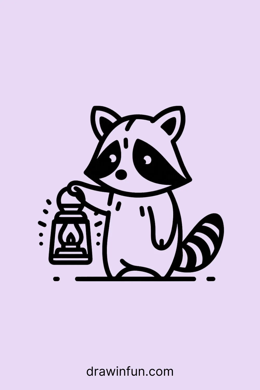 Raccoon holding a lantern easy drawing