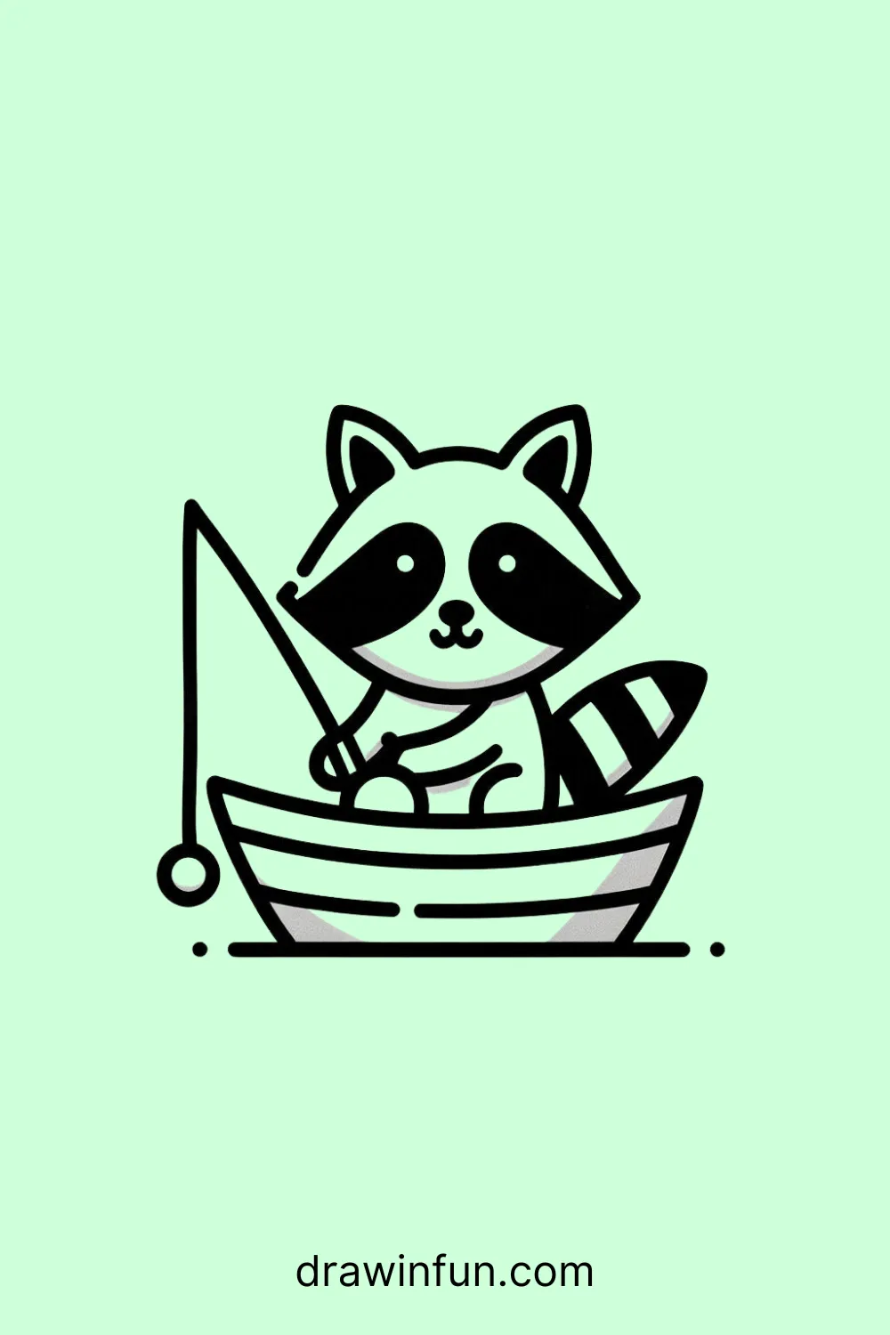 Raccoon in a small boat easy drawing