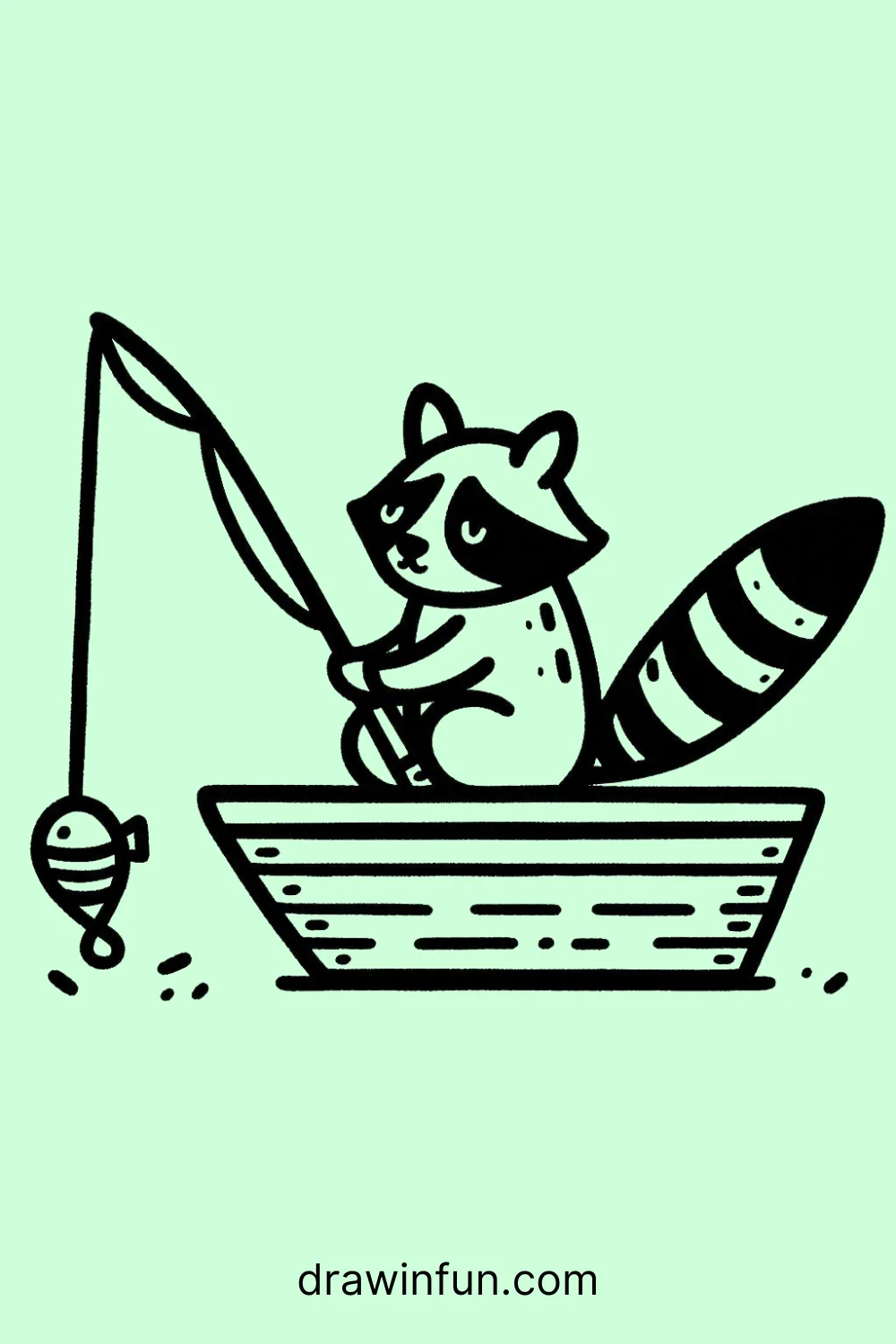 Raccoon in a small boat easy drawing