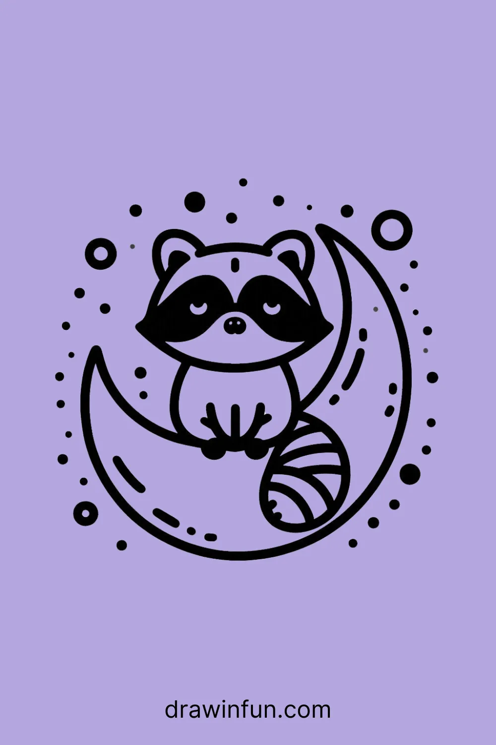 Raccoon sitting on a moon easy drawing