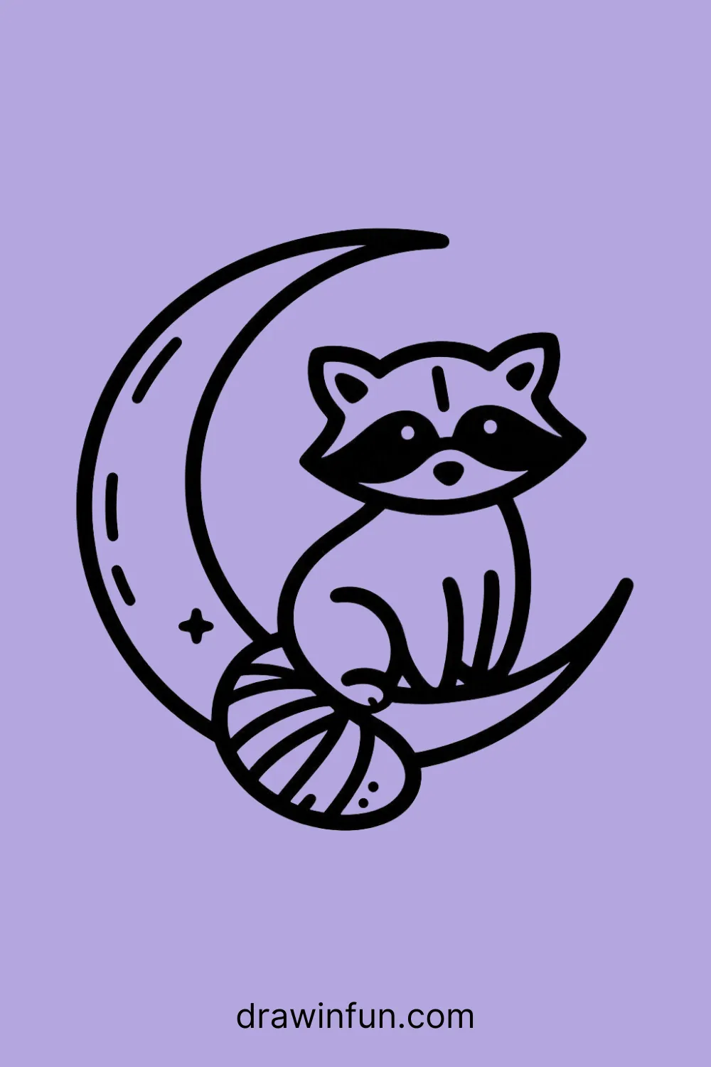 Raccoon sitting on a moon easy drawing