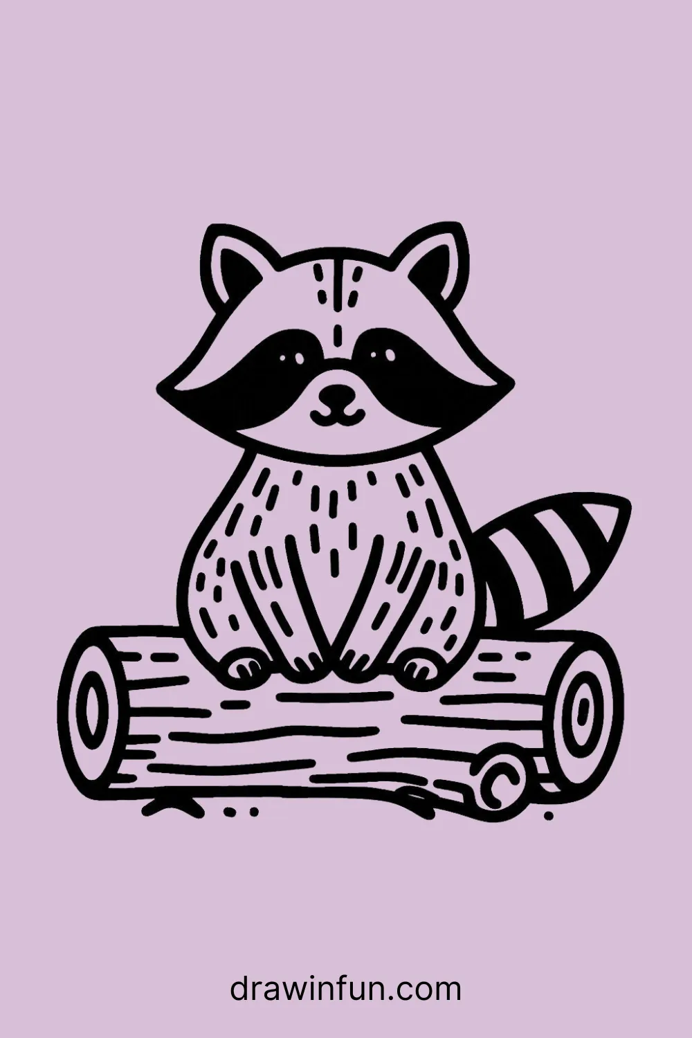 Raccoon sitting on a log easy drawing