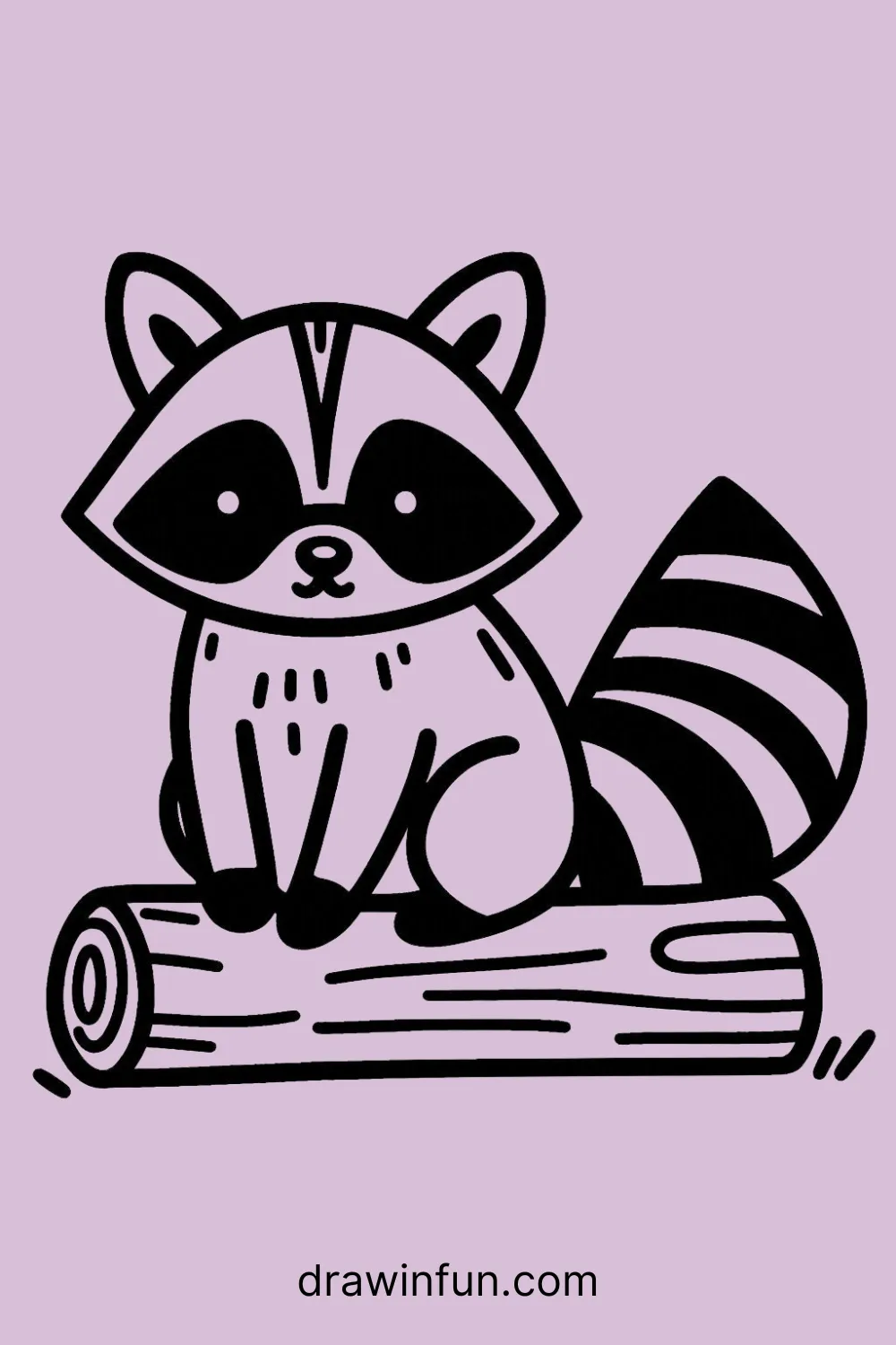 Raccoon sitting on a log easy drawing