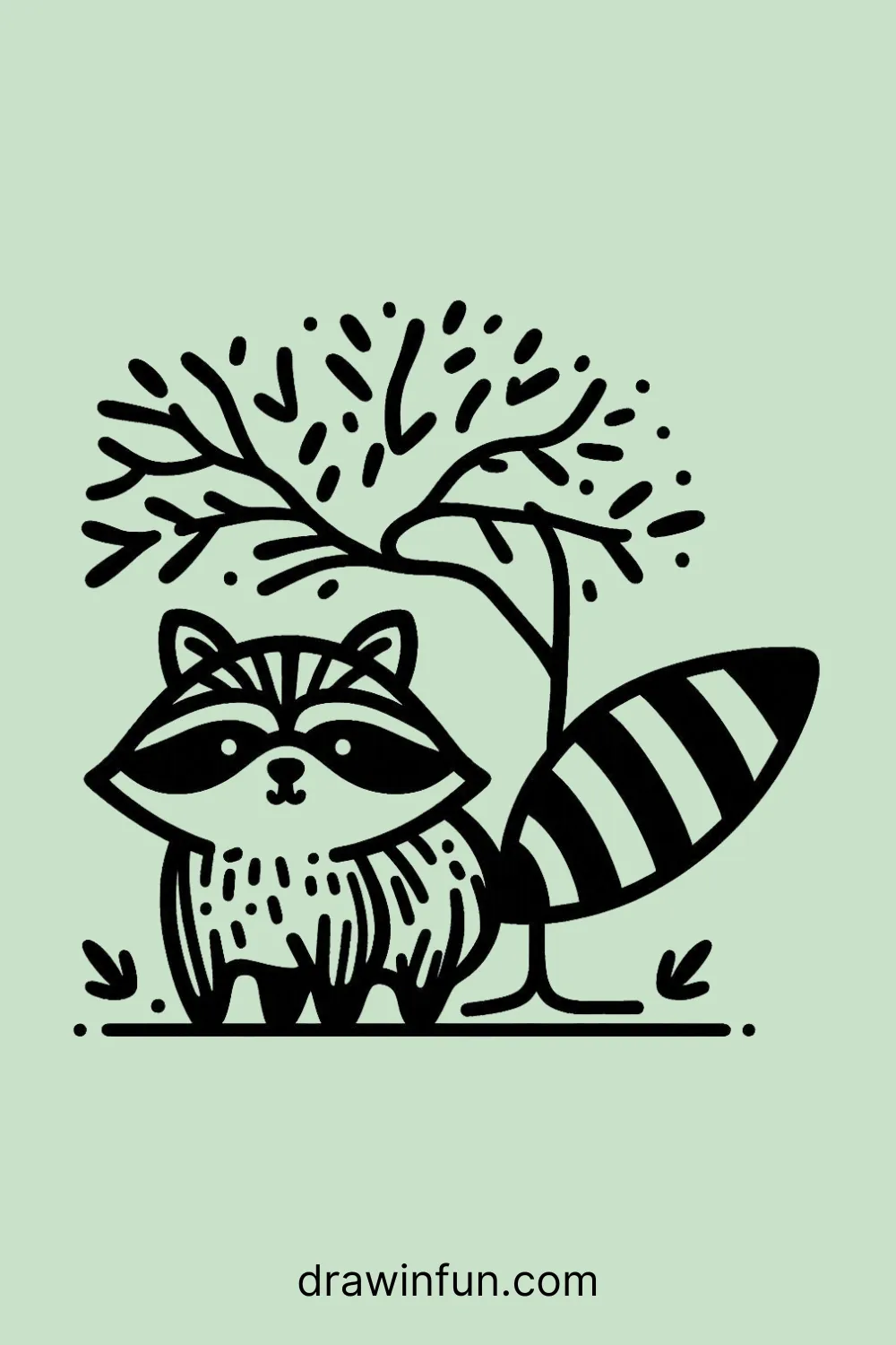 Raccoon standing under a tree easy drawing