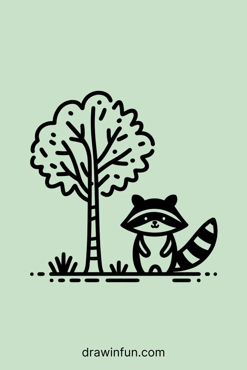 Raccoon standing under a tree easy drawing