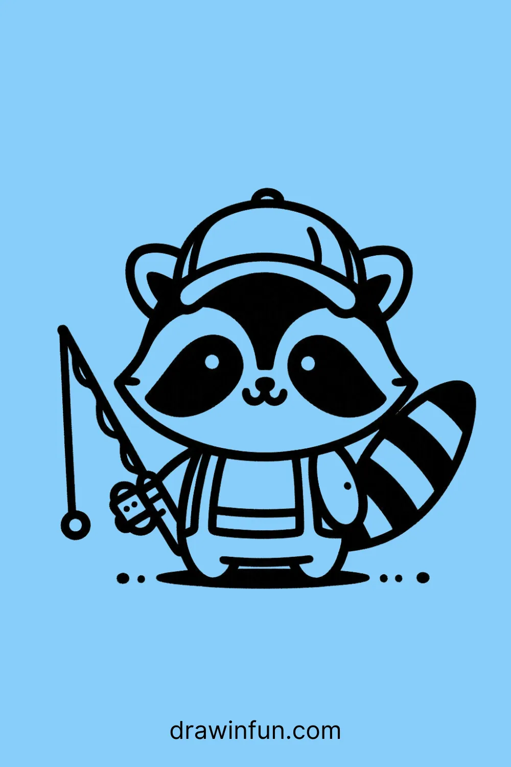 Raccoon holding a fishing rod easy drawing