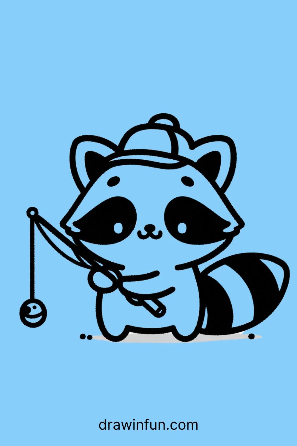 Raccoon holding a fishing rod easy drawing