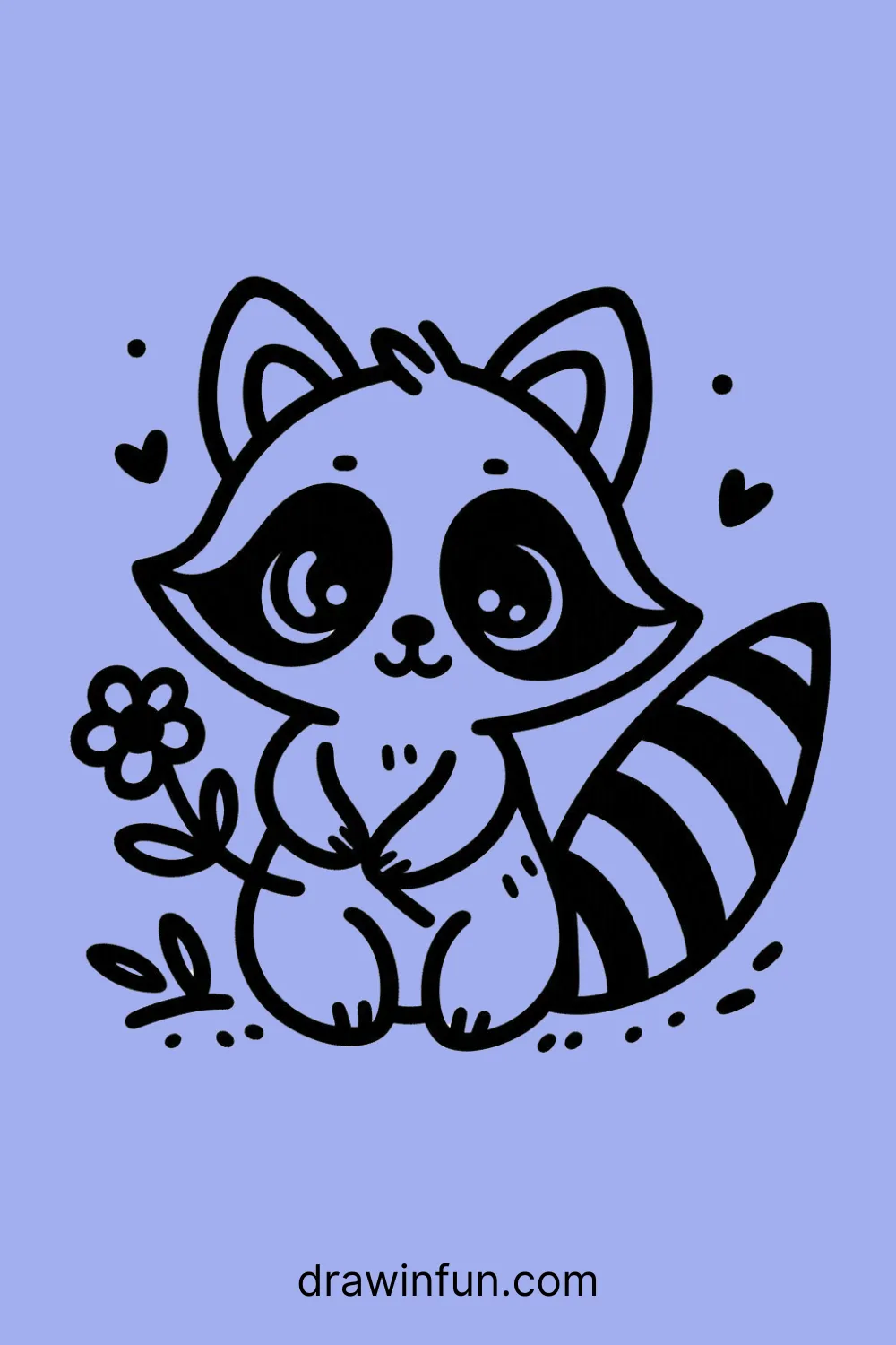 Raccoon with a little flower easy drawing