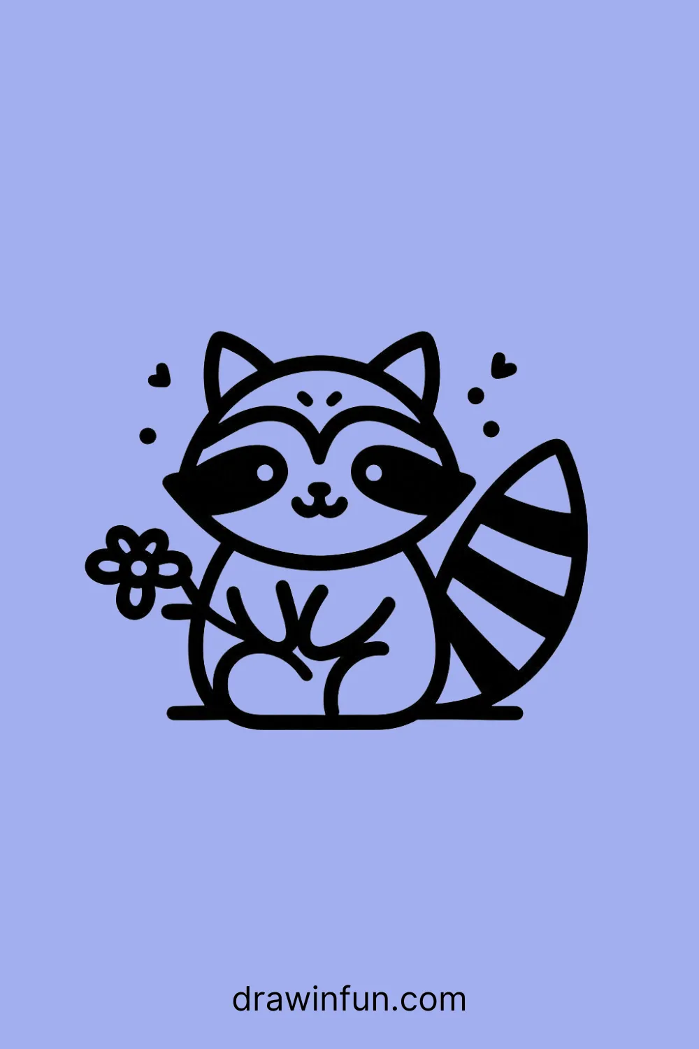 Raccoon with a little flower easy drawing