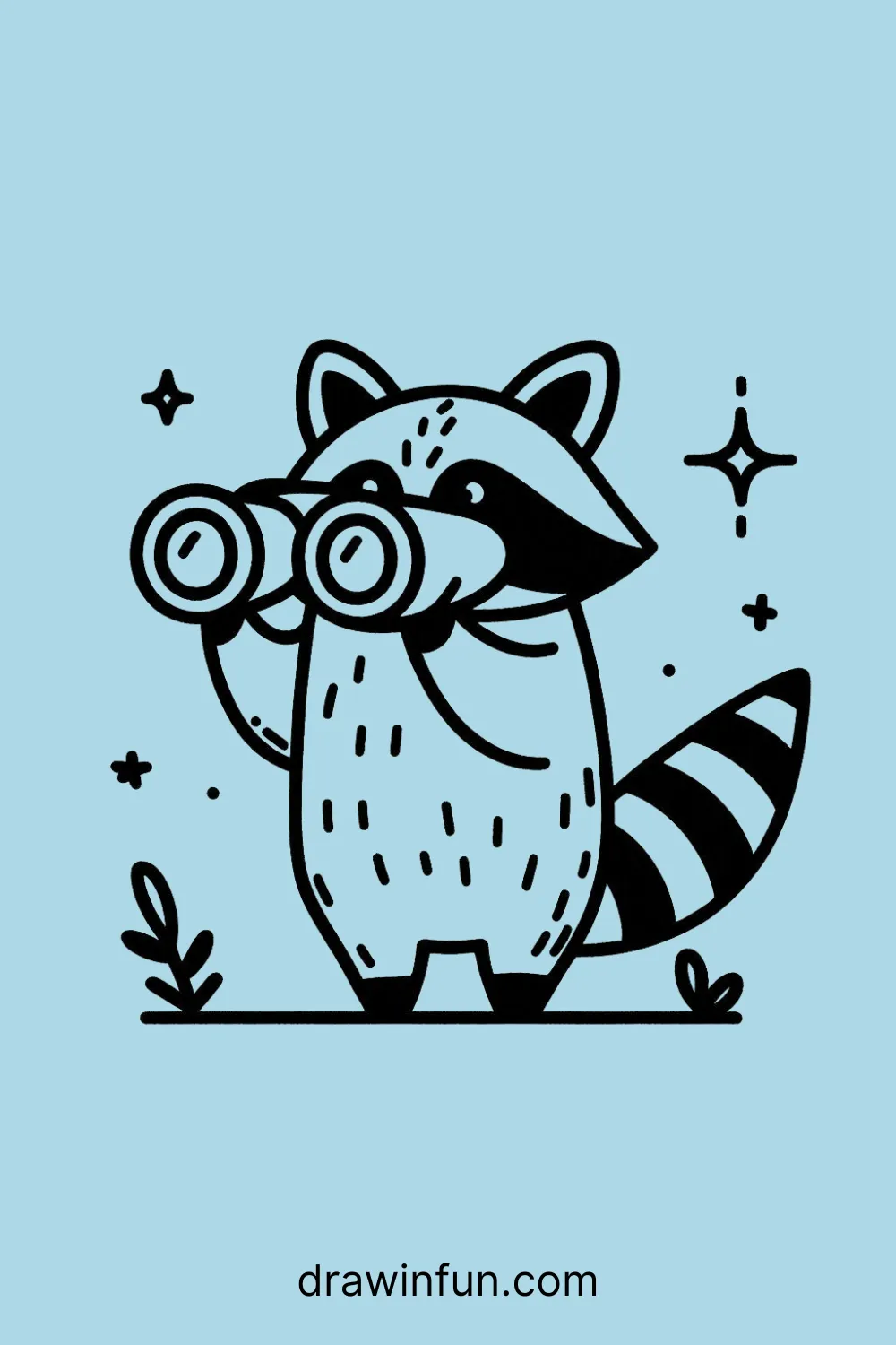 Raccoon with a pair of binoculars easy drawing