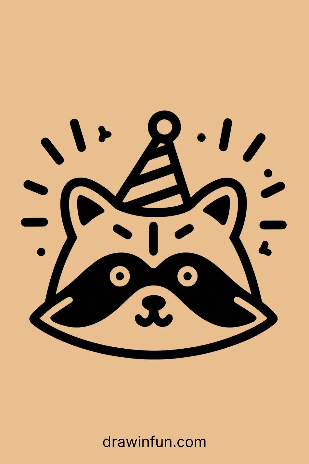 Raccoon with a party hat easy drawing