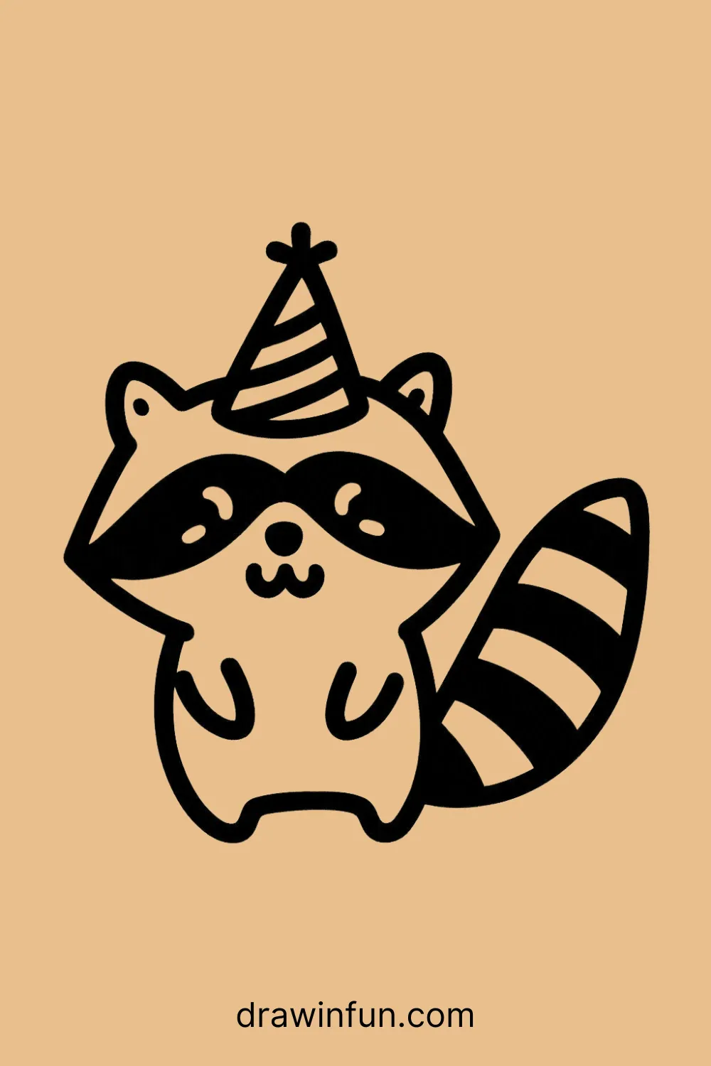 Raccoon with a party hat easy drawing