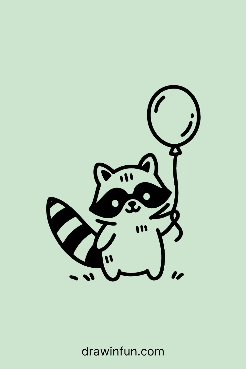 Raccoon with a small balloon easy drawing