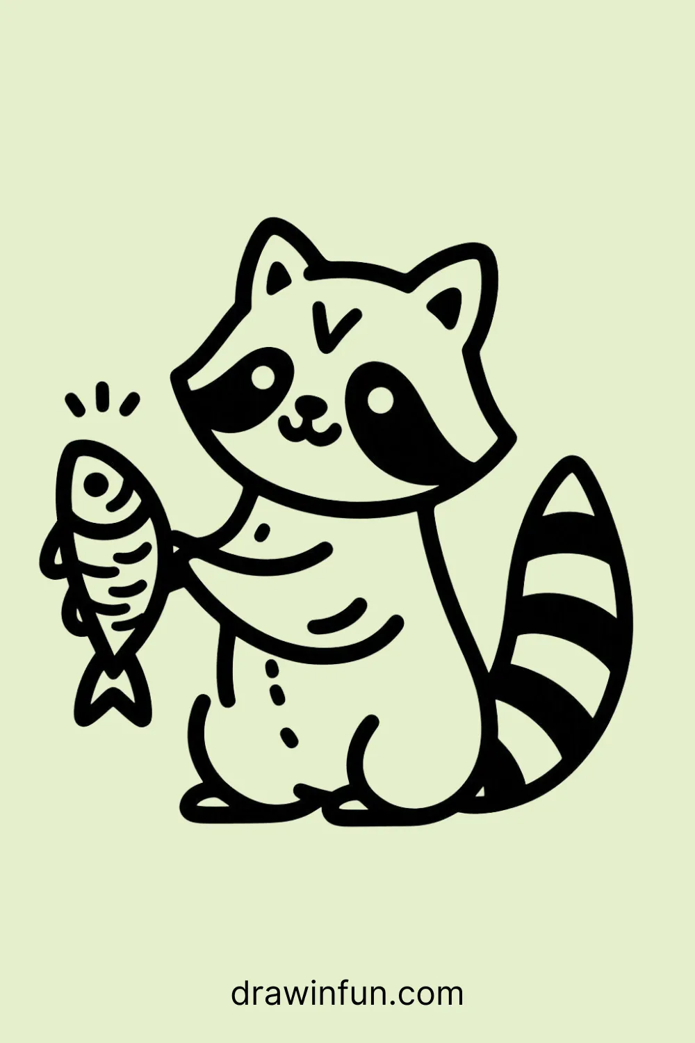 Raccoon with a small fish easy drawing