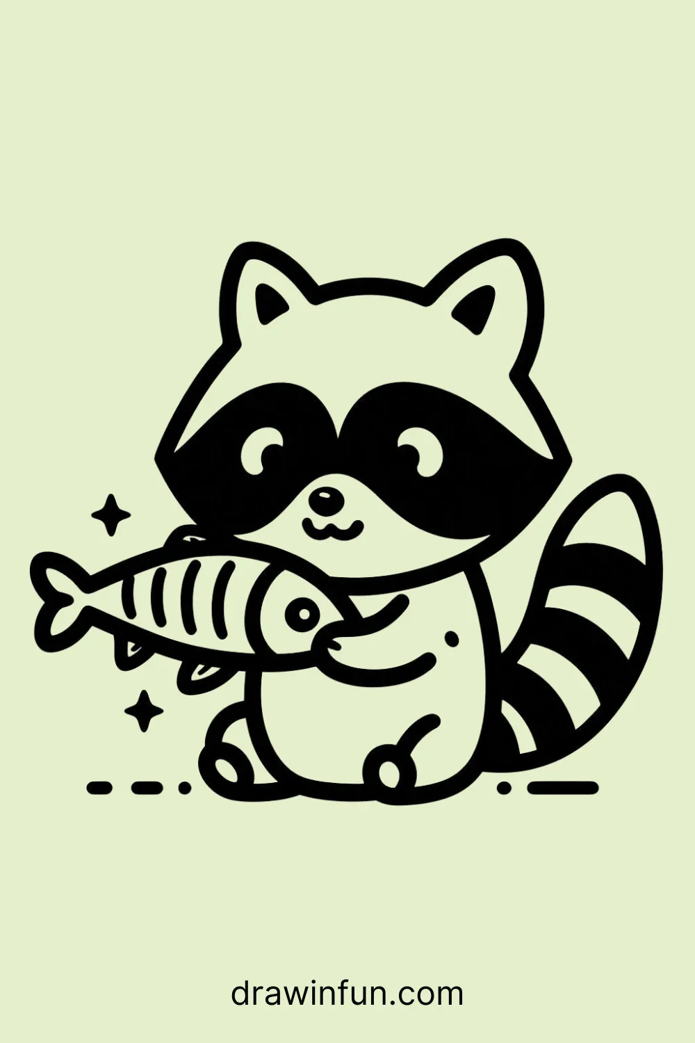 Raccoon with a small fish easy drawing