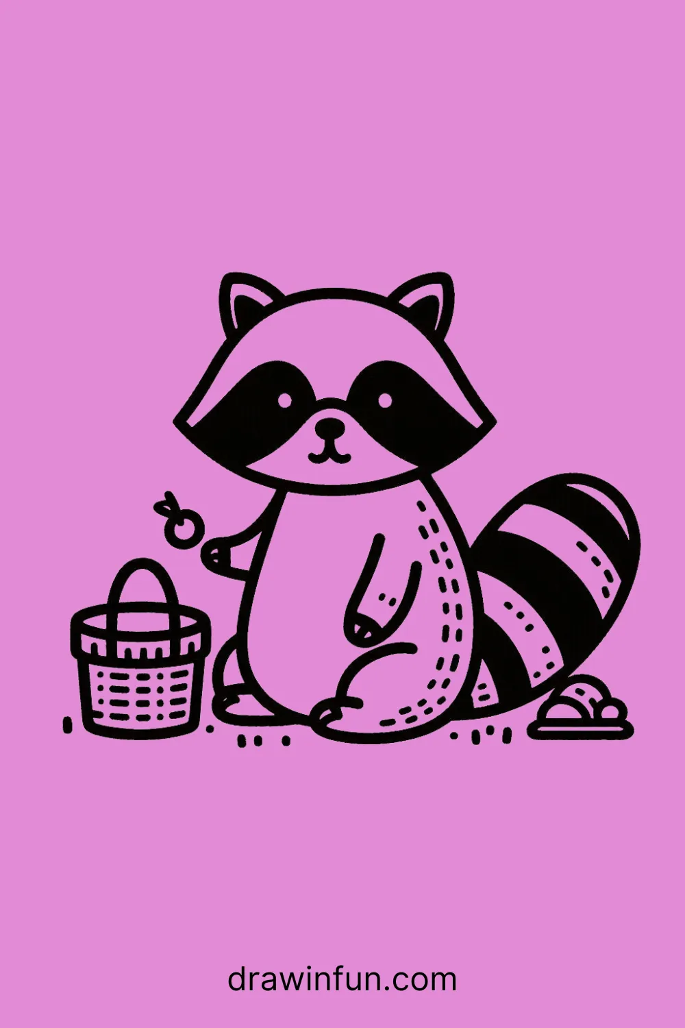 Raccoon with a picnic basket easy drawing