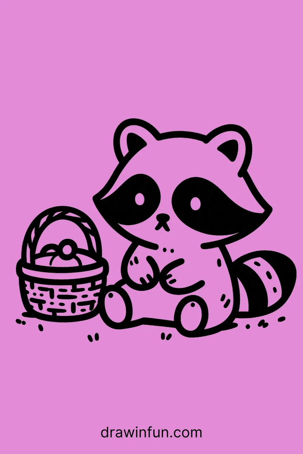 Raccoon with a picnic basket easy drawing