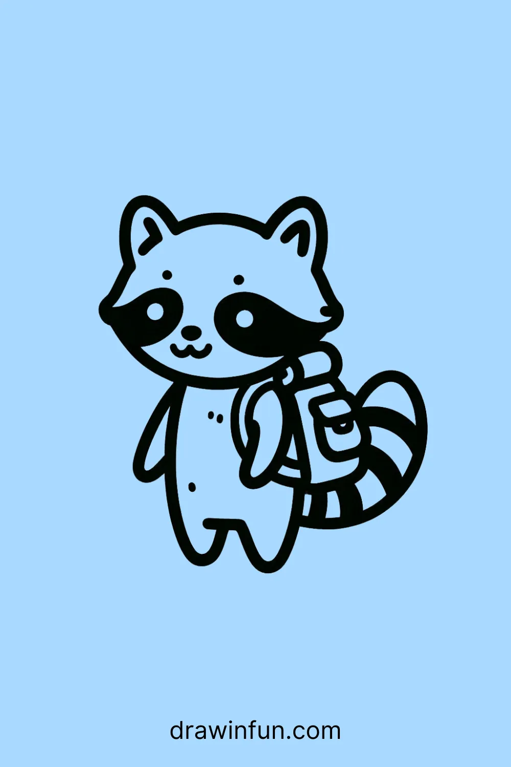 Raccoon with a tiny backpack easy drawing