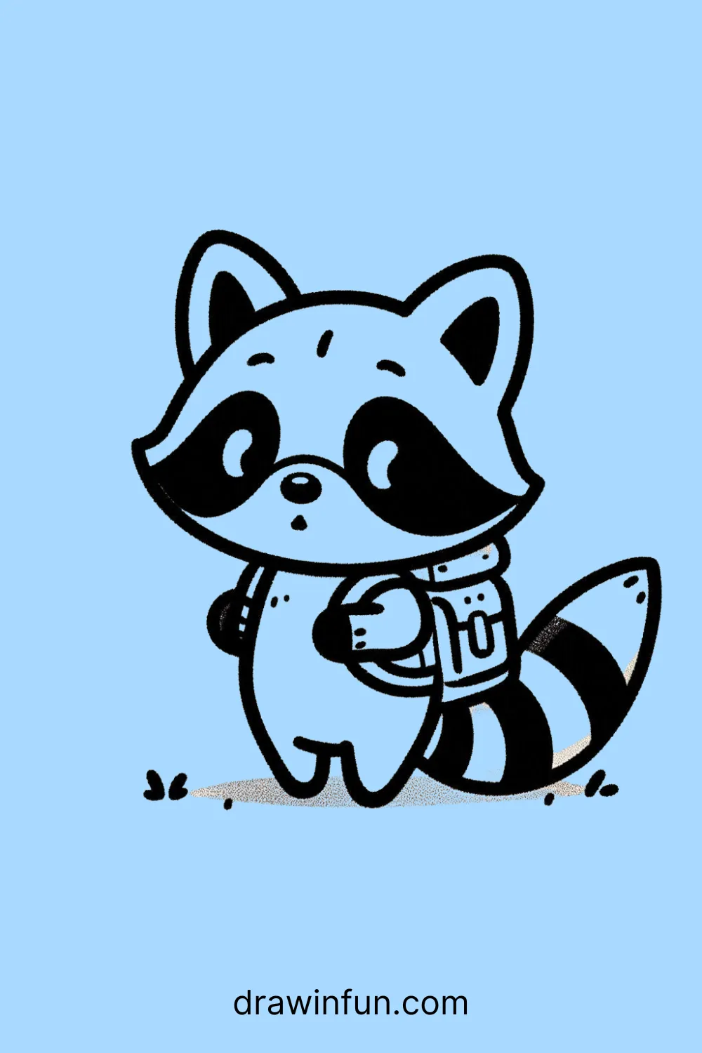 Raccoon with a tiny backpack easy drawing