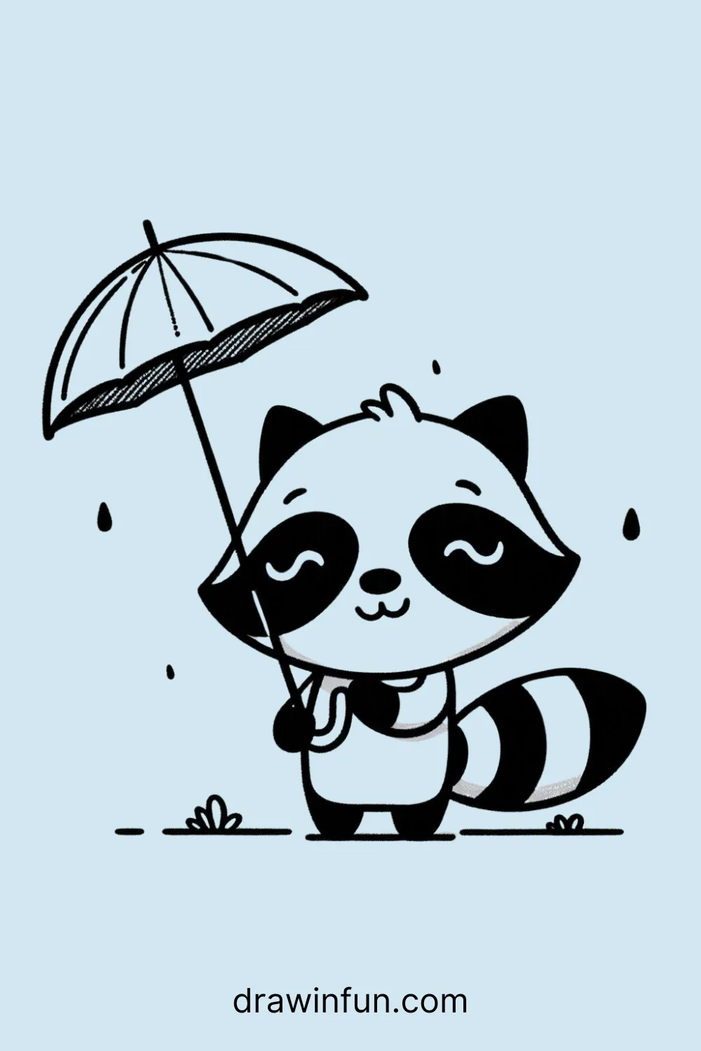 Raccoon with a tiny umbrella easy drawing