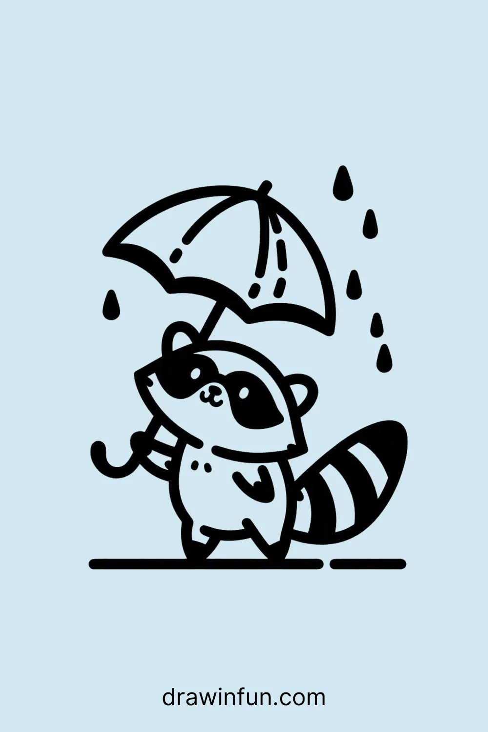 Raccoon with a tiny umbrella easy drawing