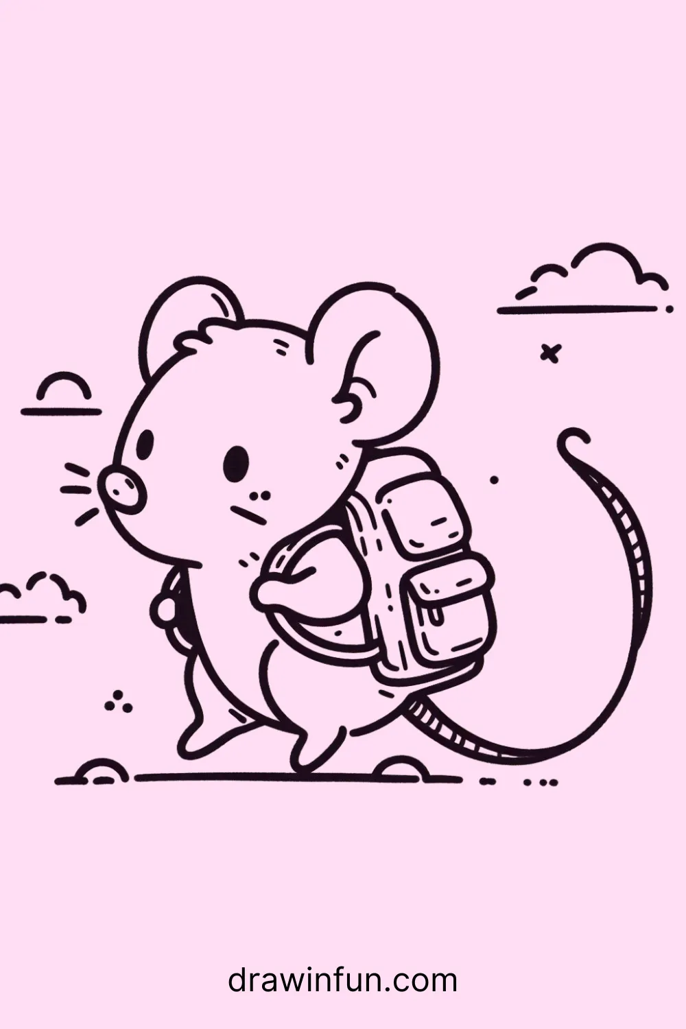 Rat carrying a backpack easy drawing