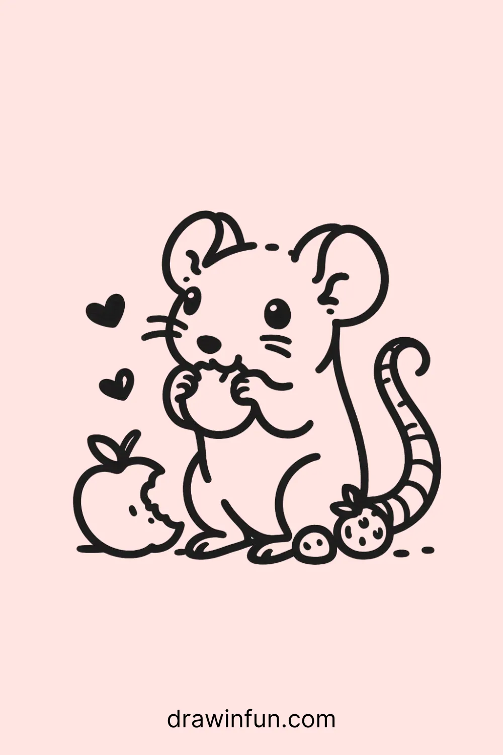 Rat eating a piece of fruit easy drawing