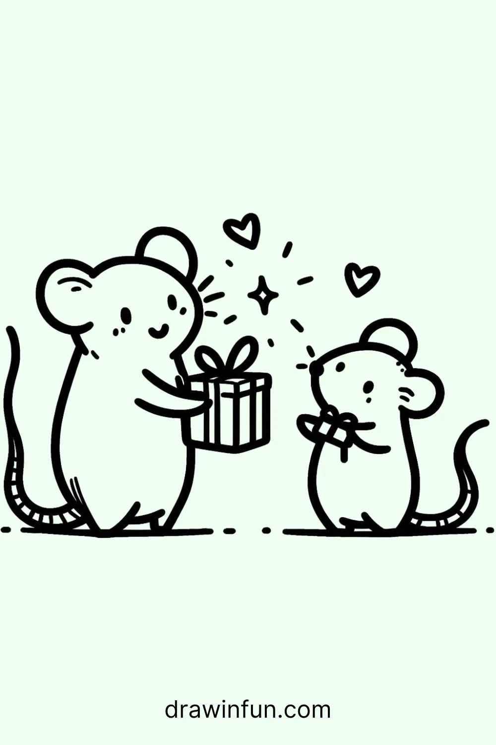 Rat with a small gift easy drawing