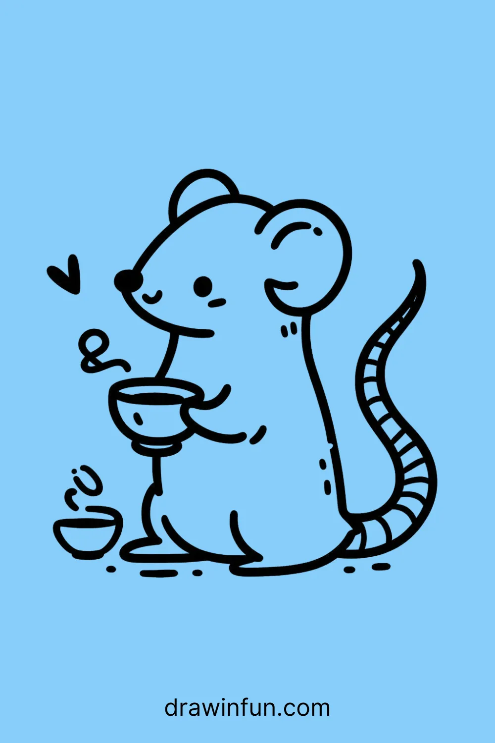 Rat holding a cup of tea easy drawing