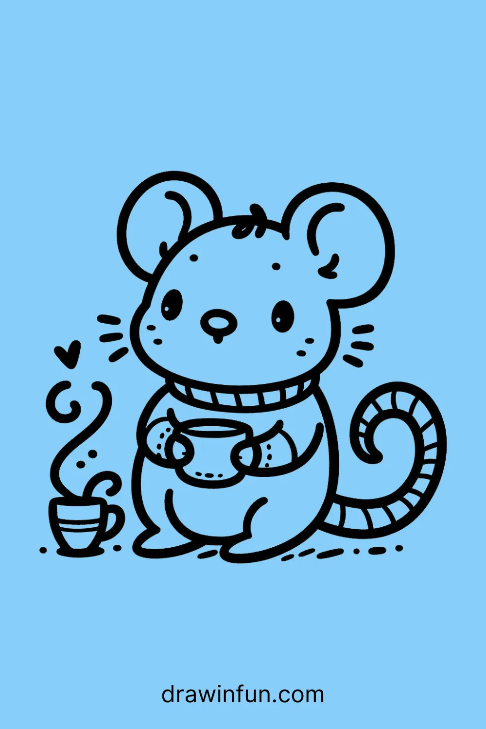 Rat holding a cup of tea easy drawing