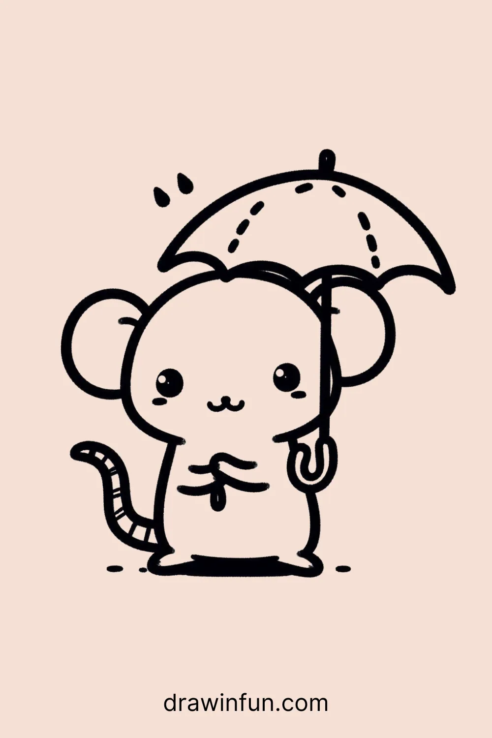 Rat with a tiny umbrella easy drawing