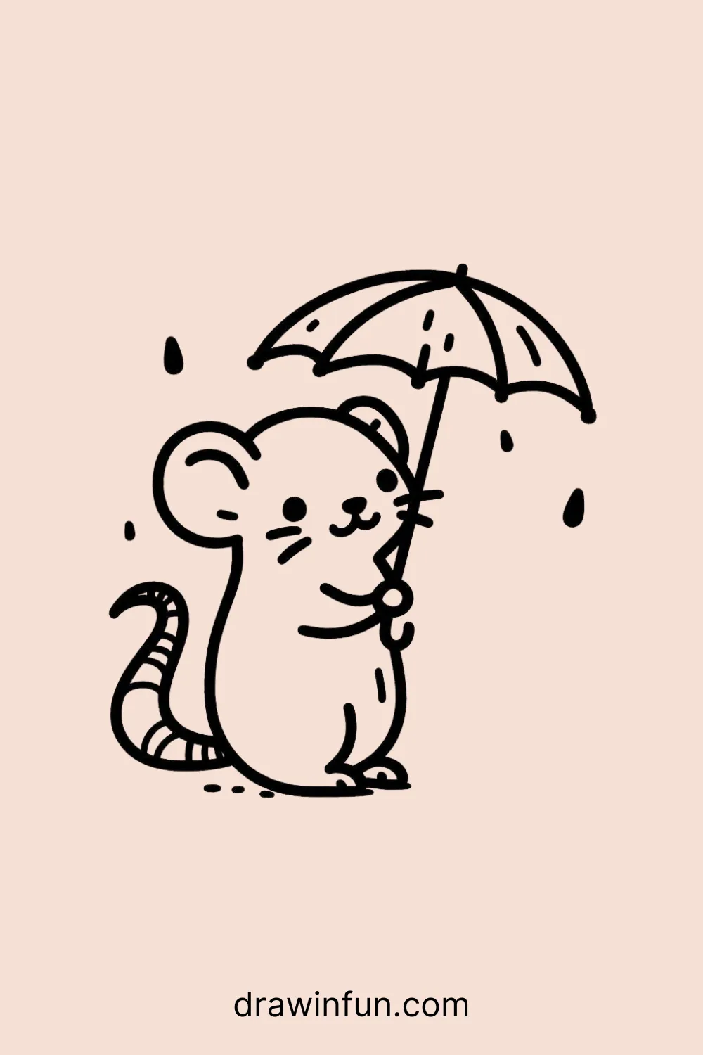 Rat with a tiny umbrella easy drawing