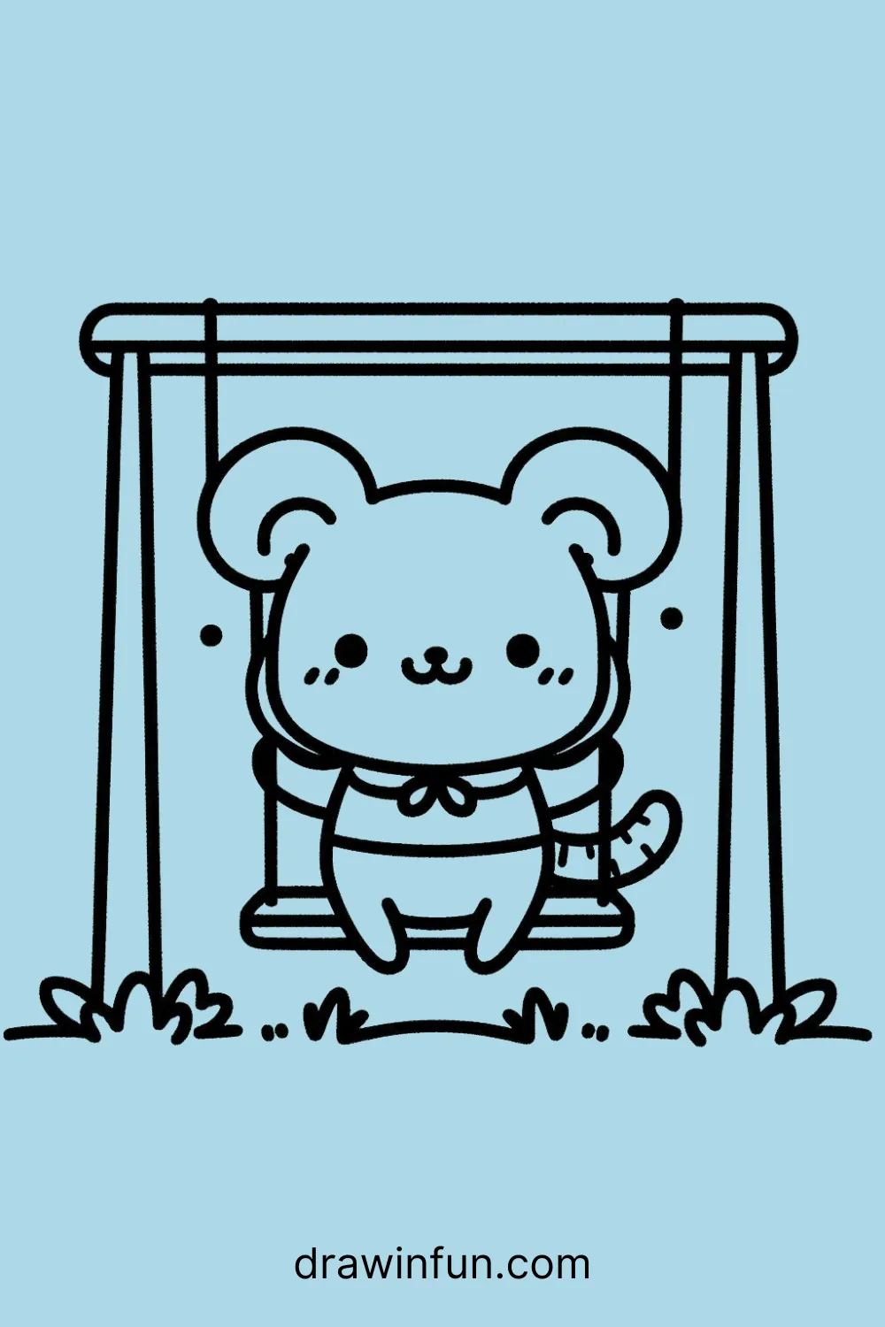 Rat on a swing in the park easy drawing