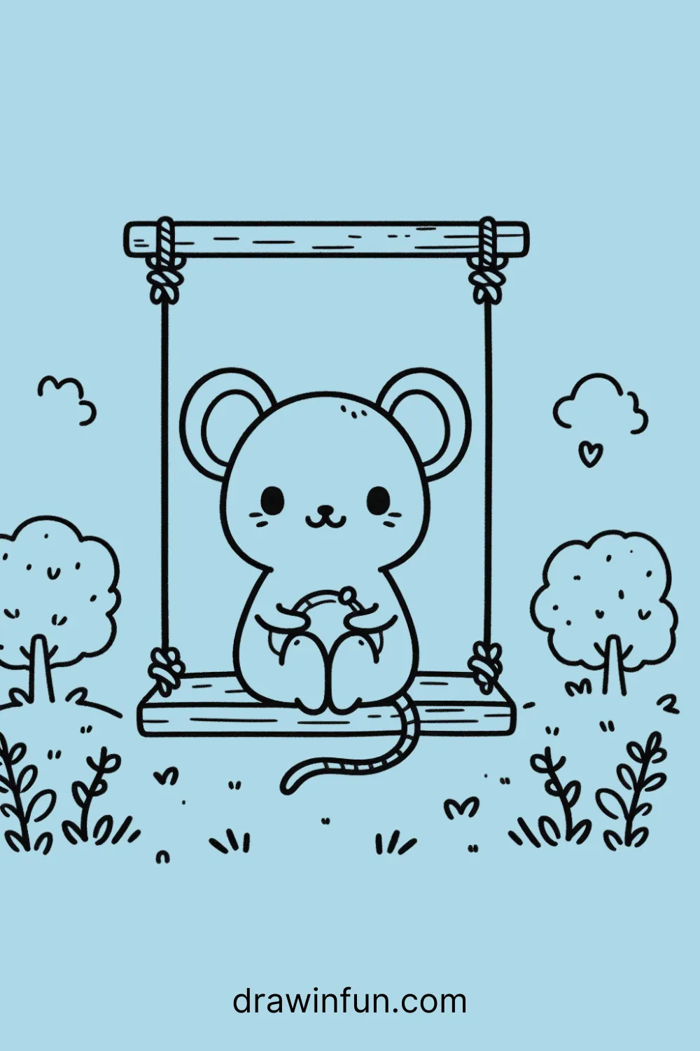 Rat on a swing in the park easy drawing